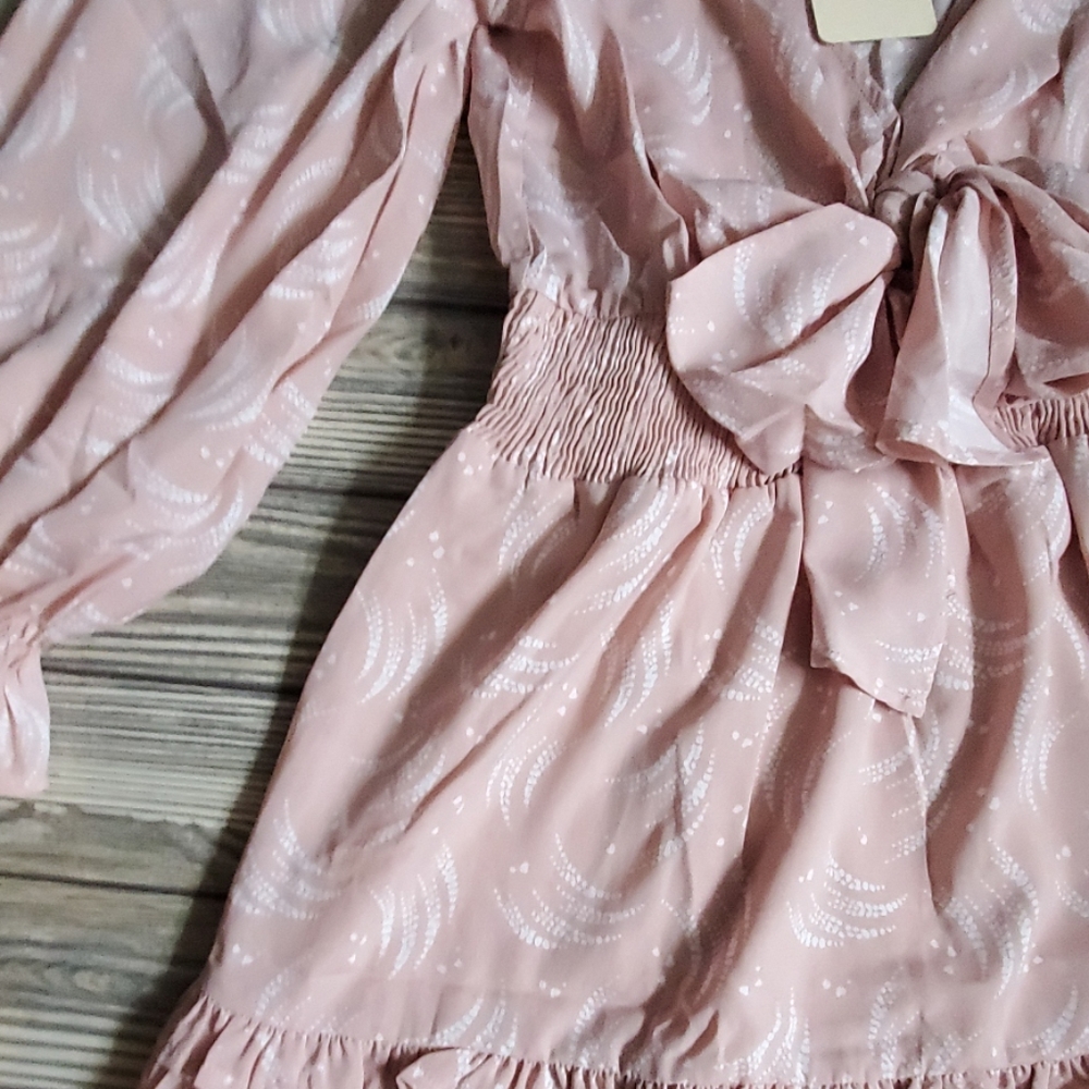 Blush Ruffle Front Tie Romper Dress Medium - Picture 6 of 7